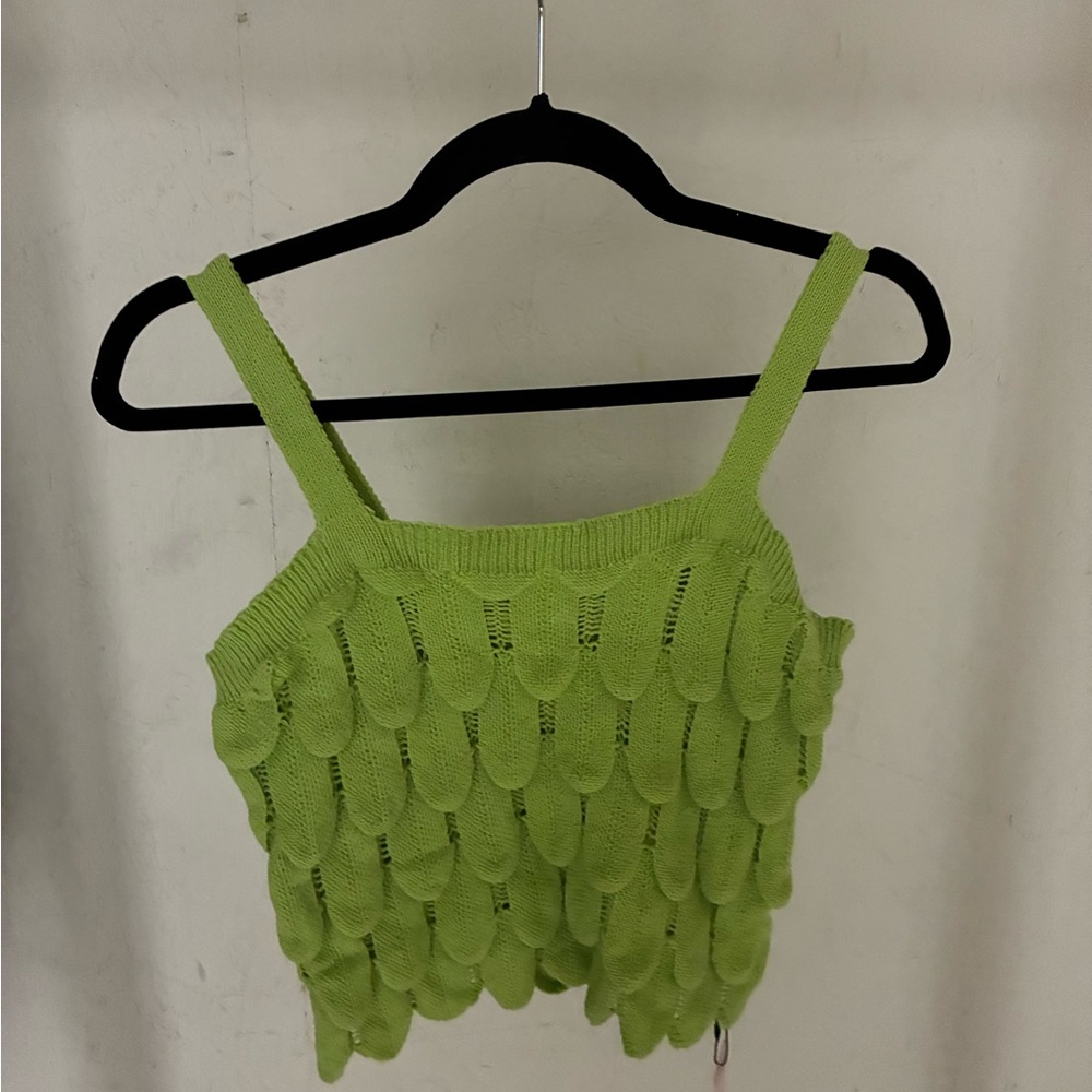 Green Knit Cropped Tank Top